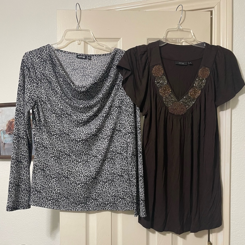 Animal Print Cowl Neck Top & Embellished V-Neck Brown Tunic